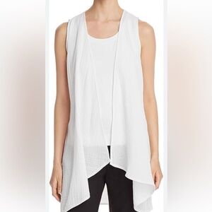 Bleu Bonheur White Asymmetrical 100% Linen cardigan vest cottage core